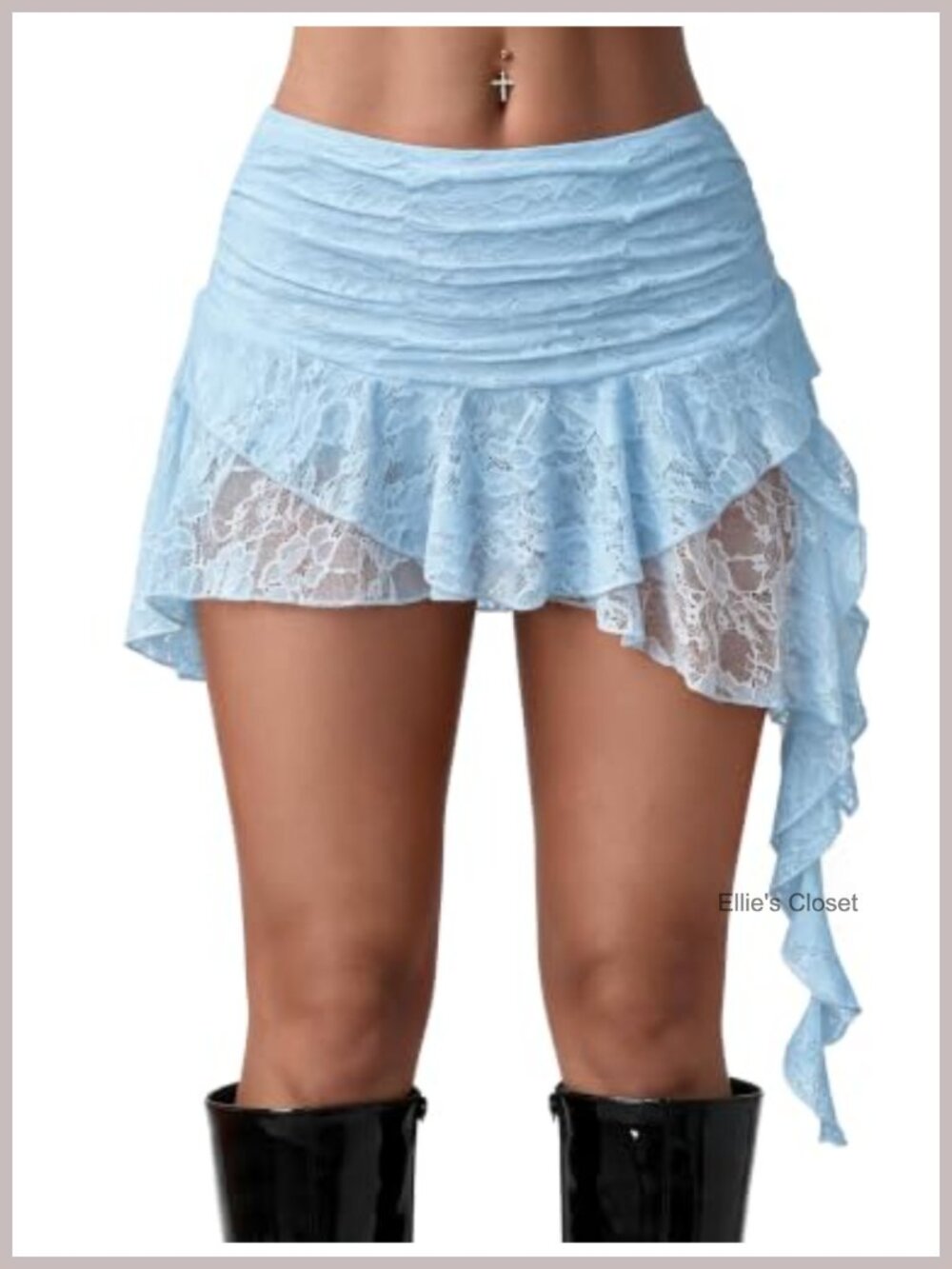 Lace Mini Skirt Asymmetrical Ruffle Skort Ruched Bodycon Nylon Spandex